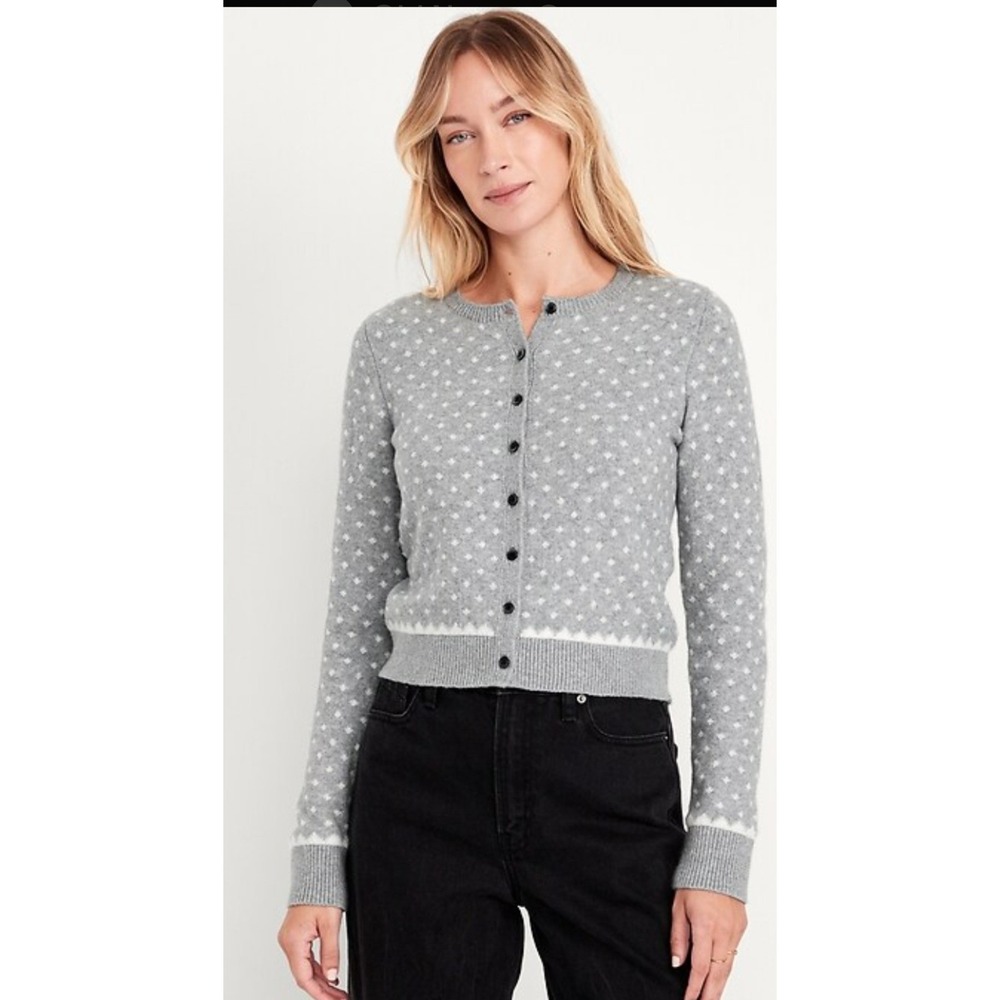Old Navy SoSoft Gray White Fair Isle Dot Cardigan Sweater XXL S/576922-00